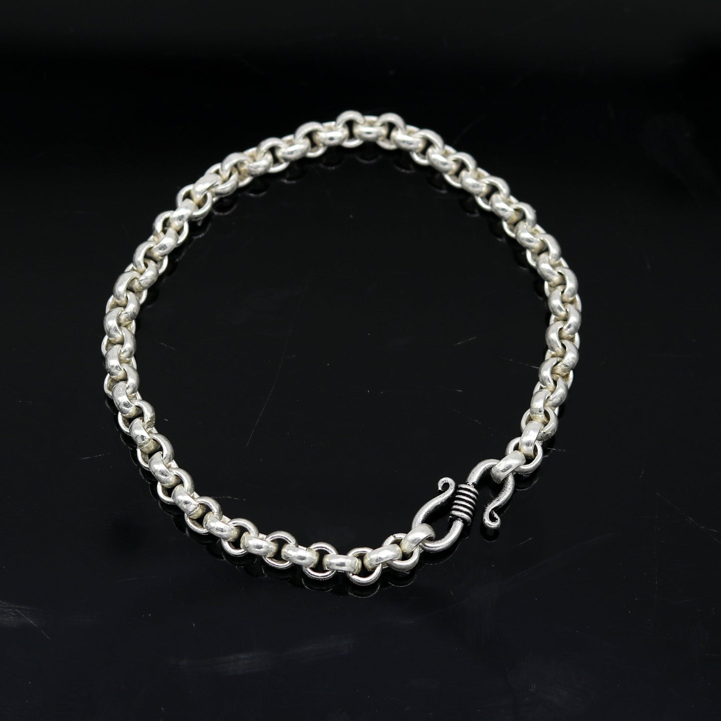 7.5" 925 sterling silver handmade customized solid rolo chain bracelet, stylish link bracelet unisex gifting belly dance jewelry nsbr185 - TRIBAL ORNAMENTS
