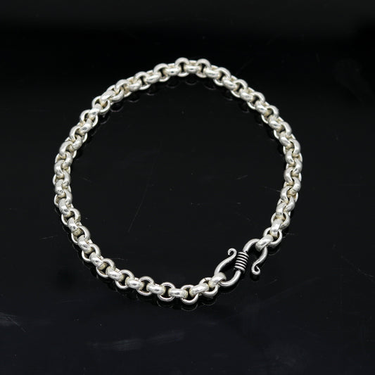 7.5" 925 sterling silver handmade customized solid rolo chain bracelet, stylish link bracelet unisex gifting belly dance jewelry nsbr185 - TRIBAL ORNAMENTS