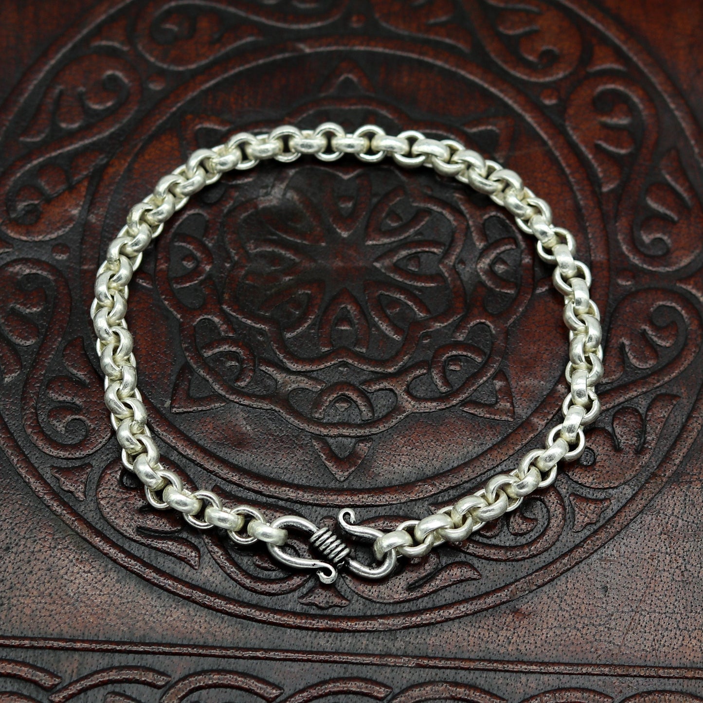 7.5" 925 sterling silver handmade customized solid rolo chain bracelet, stylish link bracelet unisex gifting belly dance jewelry nsbr185 - TRIBAL ORNAMENTS