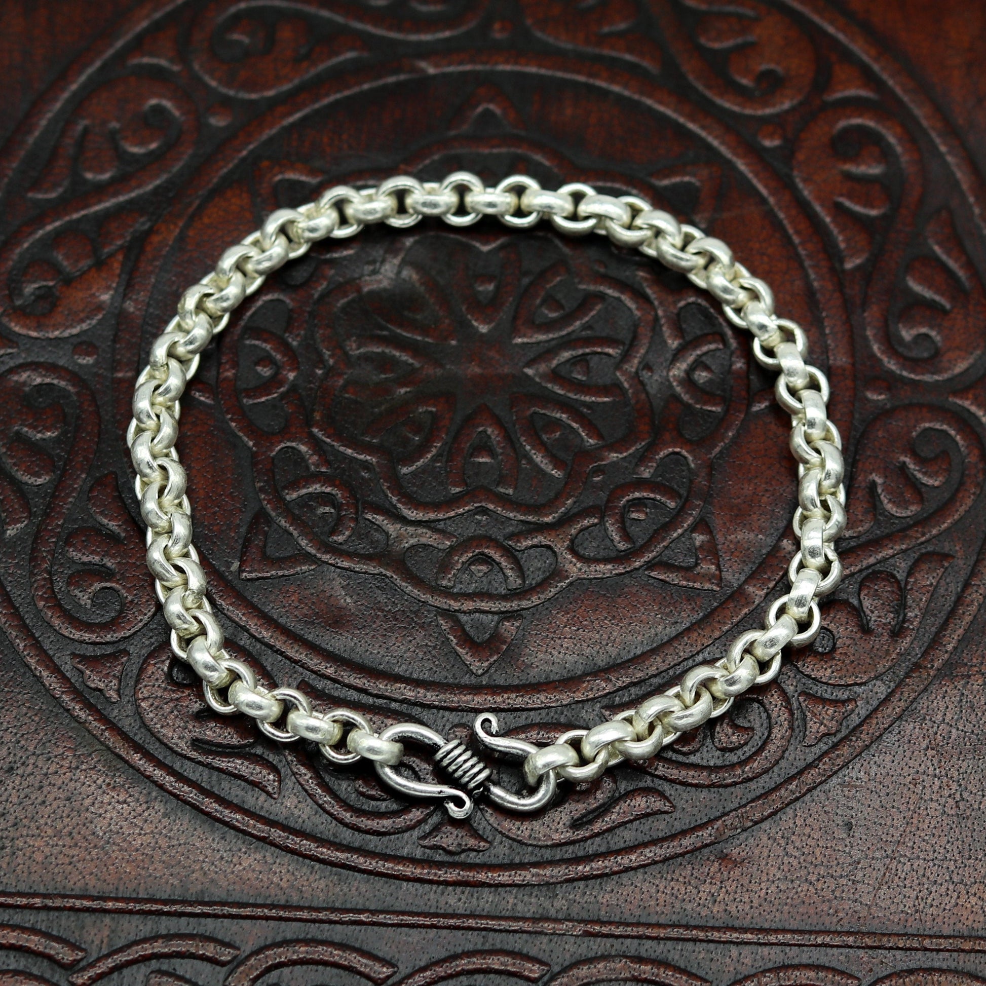 7.5" 925 sterling silver handmade customized solid rolo chain bracelet, stylish link bracelet unisex gifting belly dance jewelry nsbr185 - TRIBAL ORNAMENTS