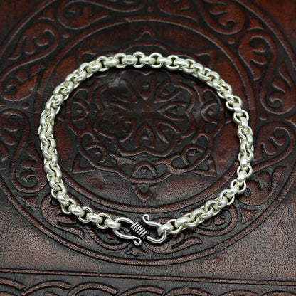 Sterling silver handmade 7.5-inch customized solid rolo chain bracelet with stylish link design, unisex belly dance jewelry by TRIBAL ORNAMENTS