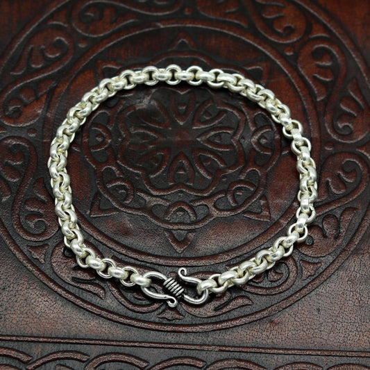 7.5" 925 sterling silver handmade customized solid rolo chain bracelet, stylish link bracelet unisex gifting belly dance jewelry nsbr185 - TRIBAL ORNAMENTS