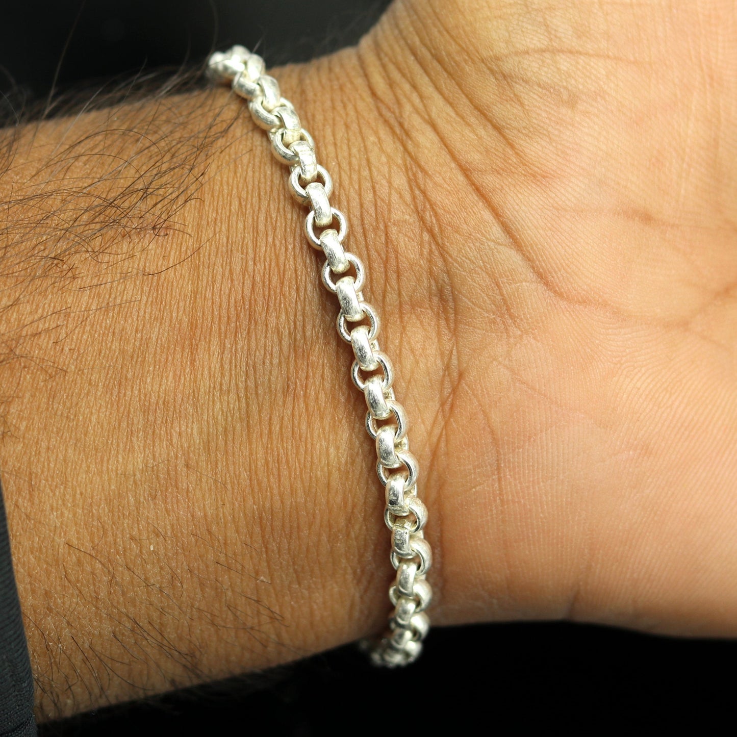 7.5" 925 sterling silver handmade customized solid rolo chain bracelet, stylish link bracelet unisex gifting belly dance jewelry nsbr185 - TRIBAL ORNAMENTS