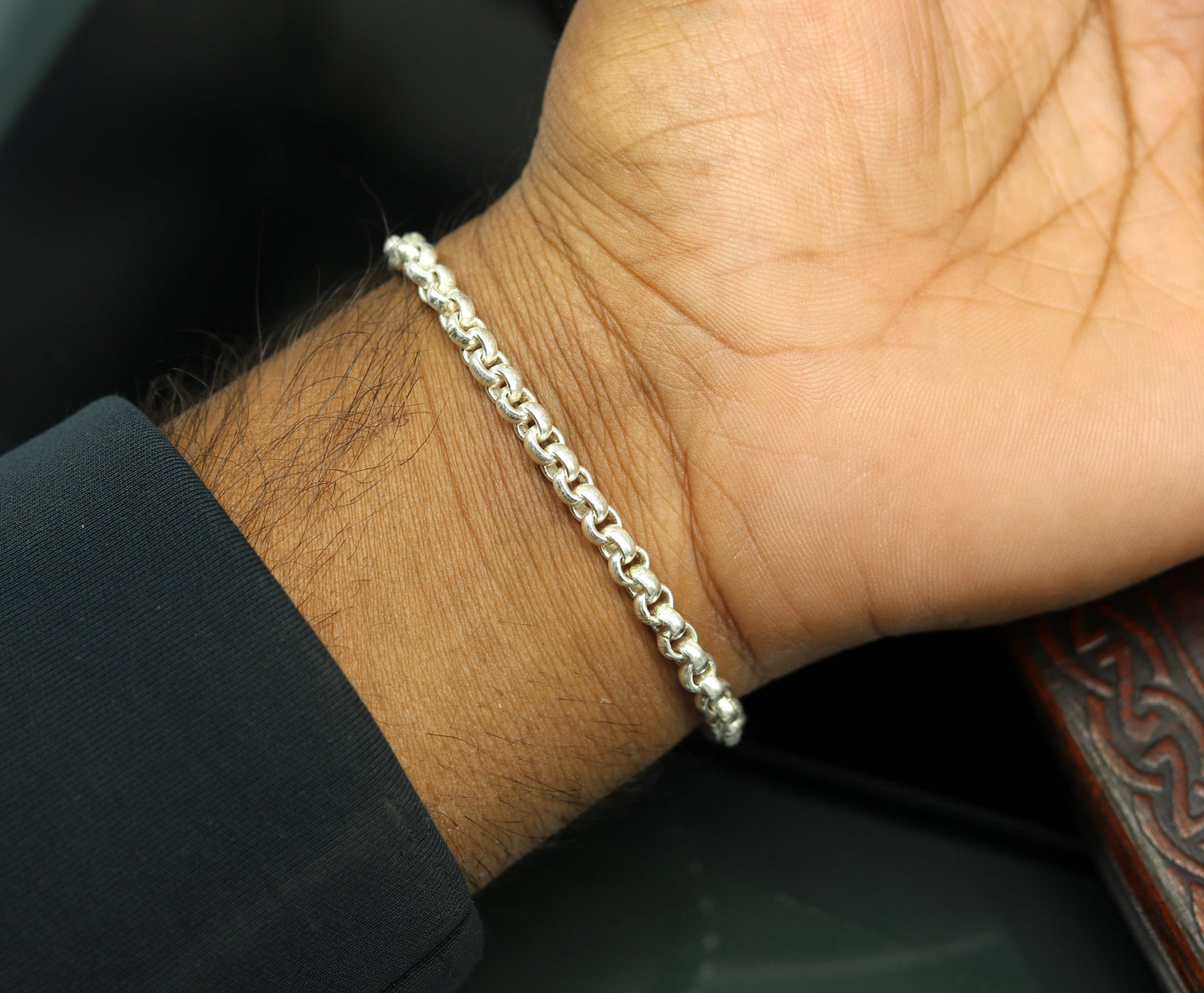 7.5" 925 sterling silver handmade customized solid rolo chain bracelet, stylish link bracelet unisex gifting belly dance jewelry nsbr185 - TRIBAL ORNAMENTS