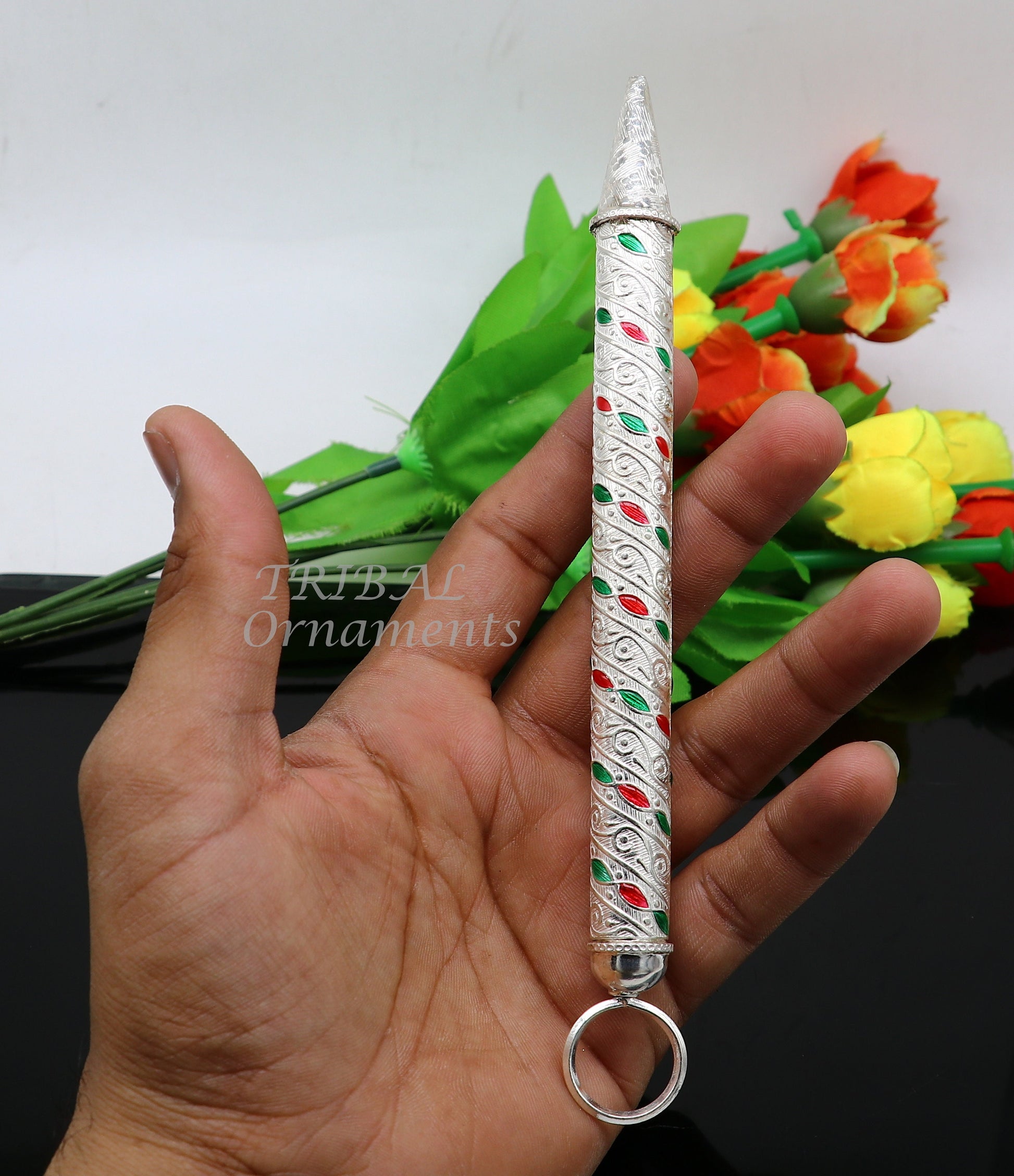 7.5" 925 sterling silver new trendy Holi special Laddu Gopala colorful Pichkari and Bucket best gift to Lord Krishna accessories su1013 - TRIBAL ORNAMENTS