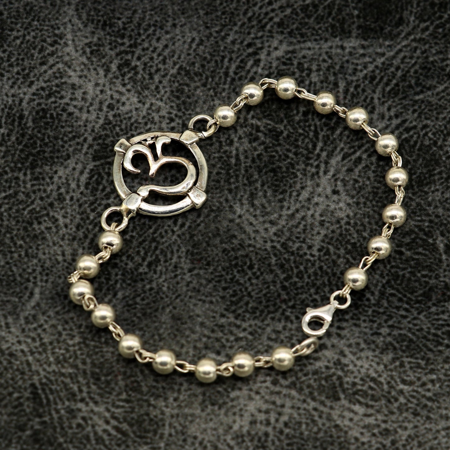 7.5 inches long handmade solid 925 sterling silver custom Aum design beaded Rakhi Bracelet, special personalized Rakshabandhan gift rk12 - TRIBAL ORNAMENTS