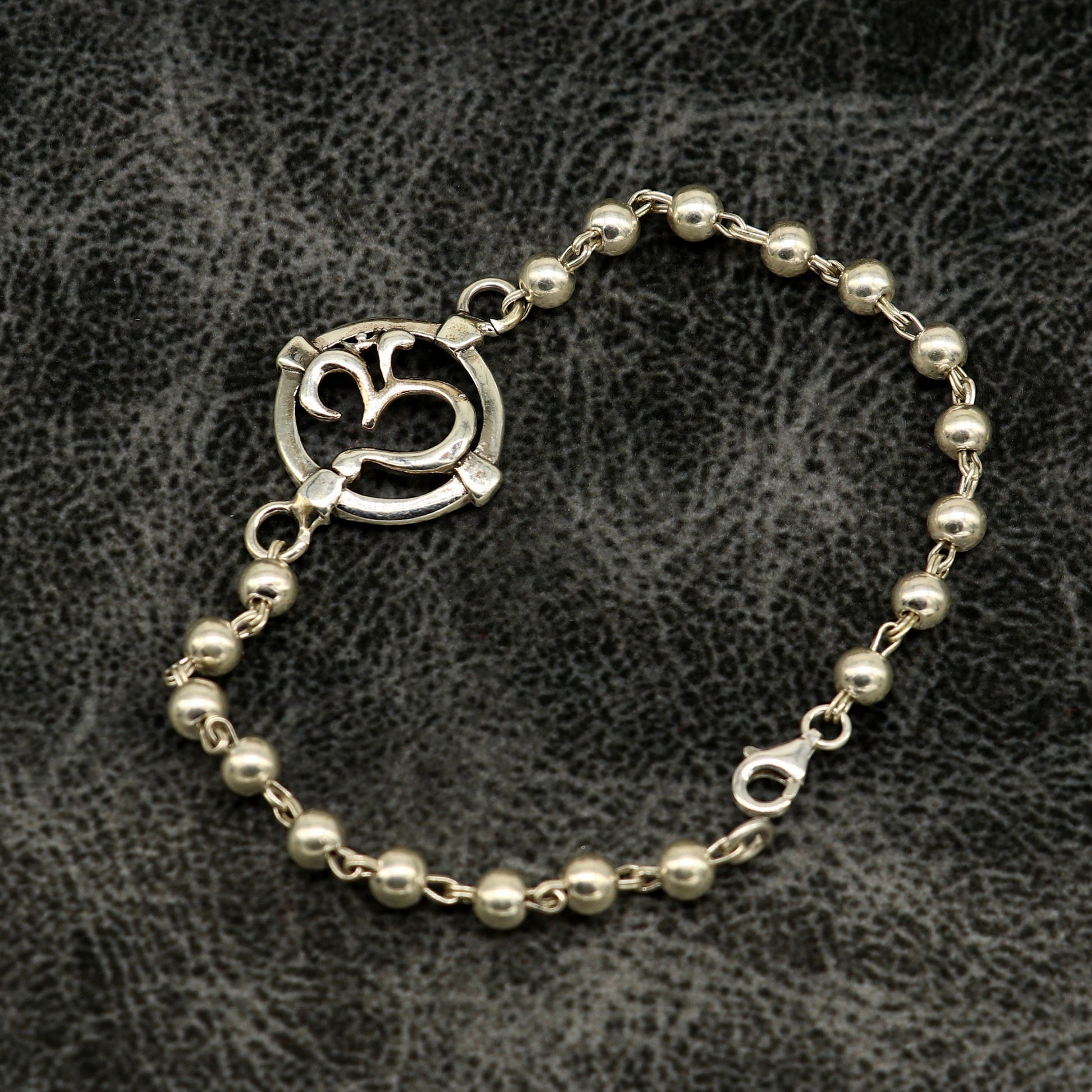 7.5 inches long handmade solid 925 sterling silver custom Aum design beaded Rakhi Bracelet, special personalized Rakshabandhan gift rk12 - TRIBAL ORNAMENTS