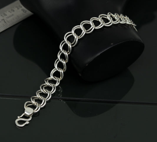 7.5" inches 925 sterling silver handmade double link chain bracelet customized design gorgeous personalized gifting unisex jewelry sbr193 - TRIBAL ORNAMENTS