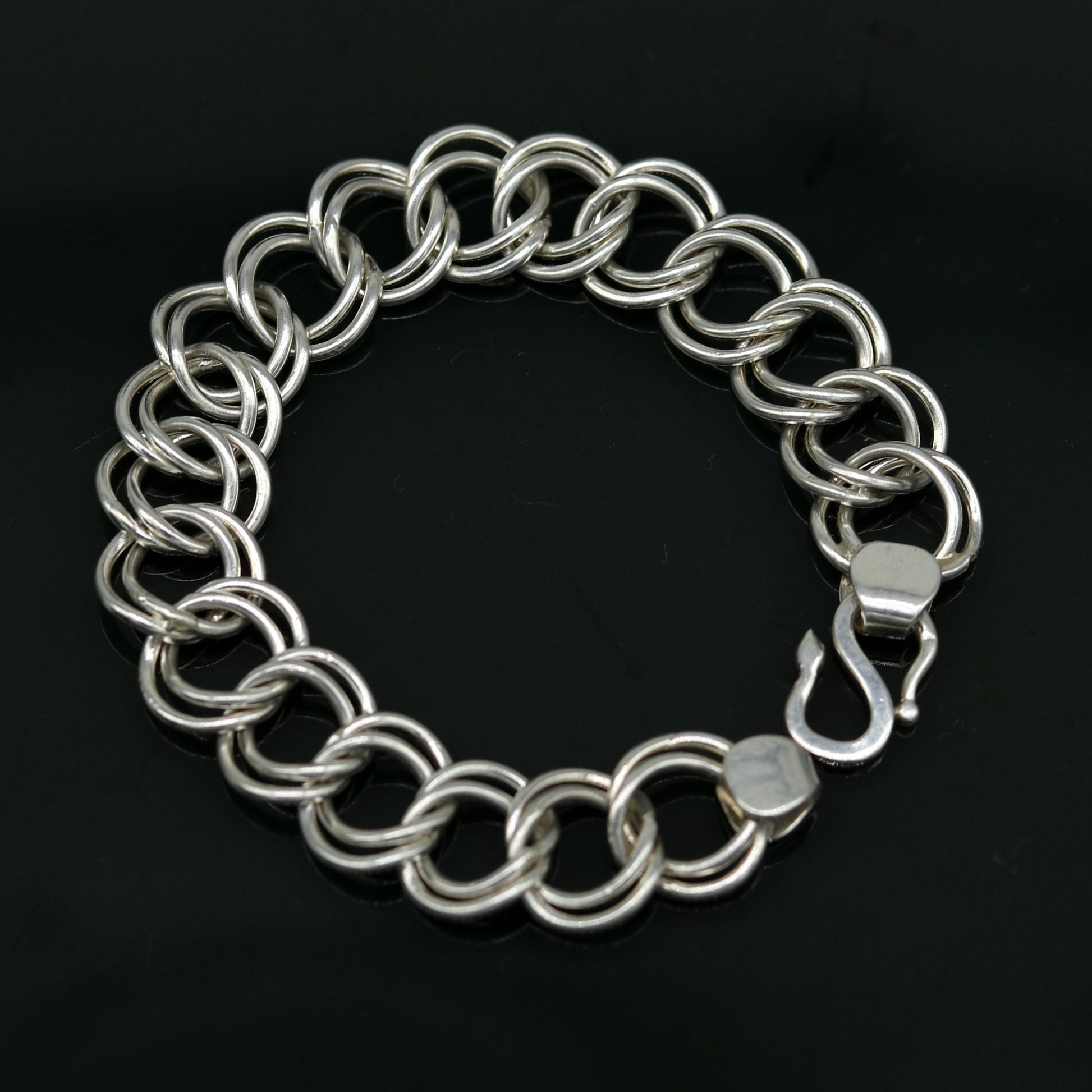 7.5" inches 925 sterling silver handmade double link chain bracelet customized design gorgeous personalized gifting unisex jewelry sbr193 - TRIBAL ORNAMENTS