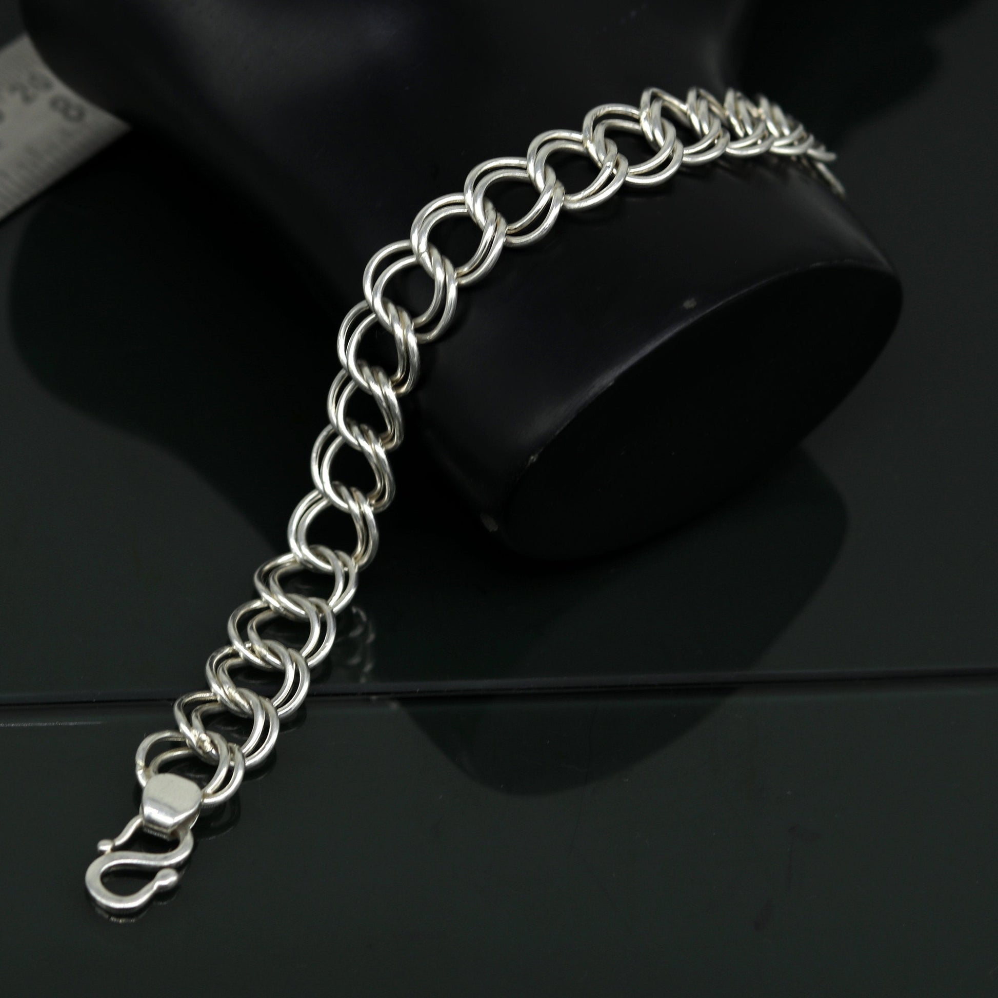 7.5" inches 925 sterling silver handmade double link chain bracelet customized design gorgeous personalized gifting unisex jewelry sbr193 - TRIBAL ORNAMENTS