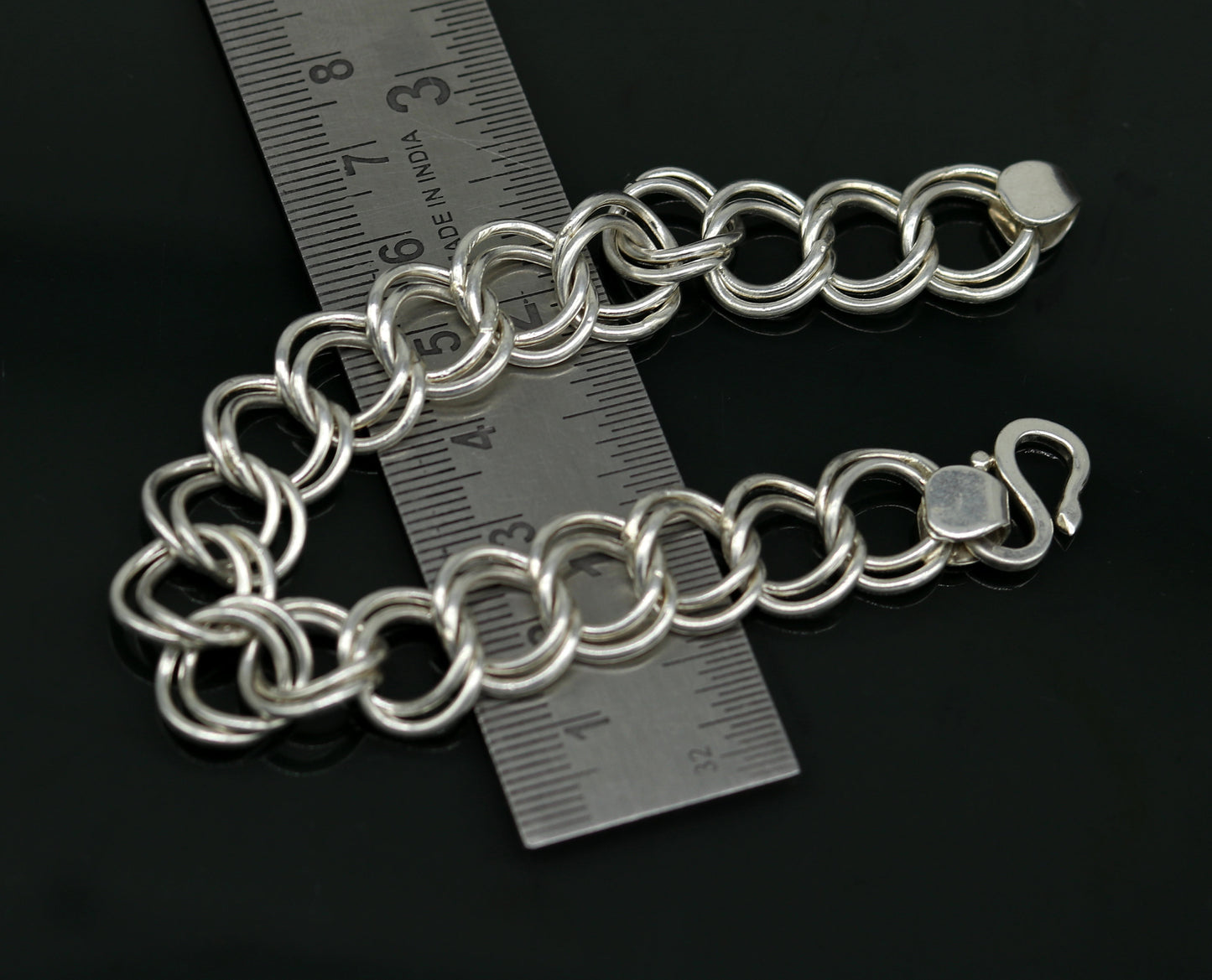 7.5" inches 925 sterling silver handmade double link chain bracelet customized design gorgeous personalized gifting unisex jewelry sbr193 - TRIBAL ORNAMENTS