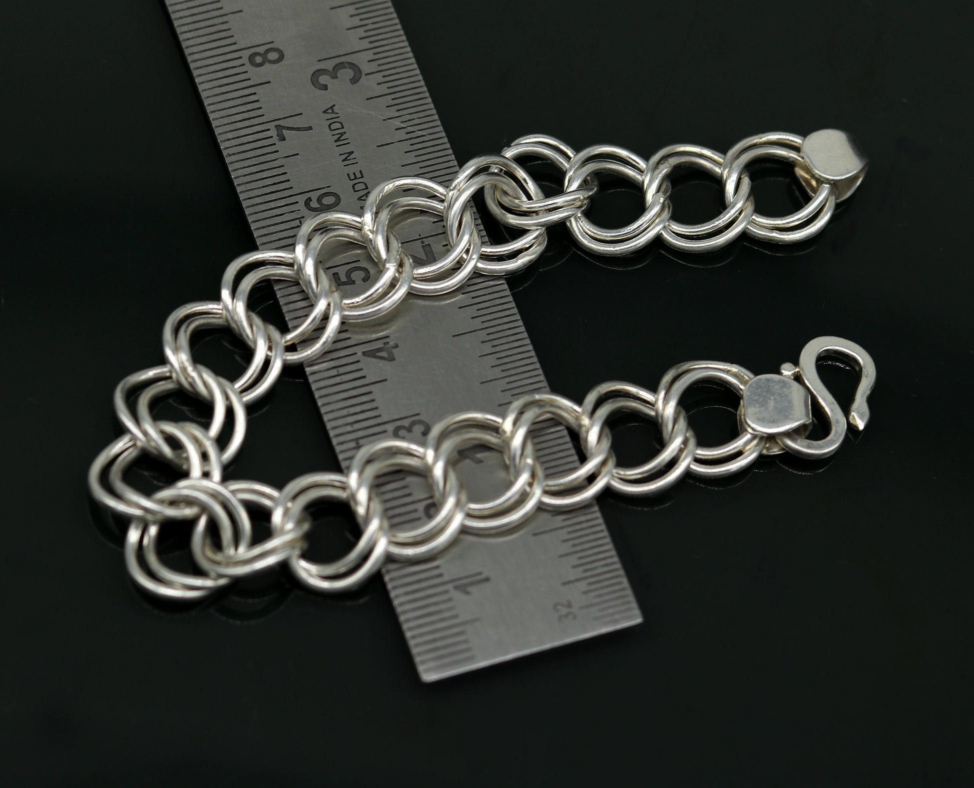 7.5" inches 925 sterling silver handmade double link chain bracelet customized design gorgeous personalized gifting unisex jewelry sbr193 - TRIBAL ORNAMENTS