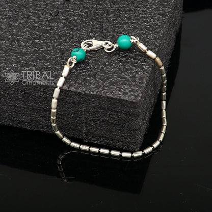 7.5" inches long vintage design 925 sterling silver handmade chain flexible customized bracelet girl's or boy's tribal jewelry india sbr683 - TRIBAL ORNAMENTS