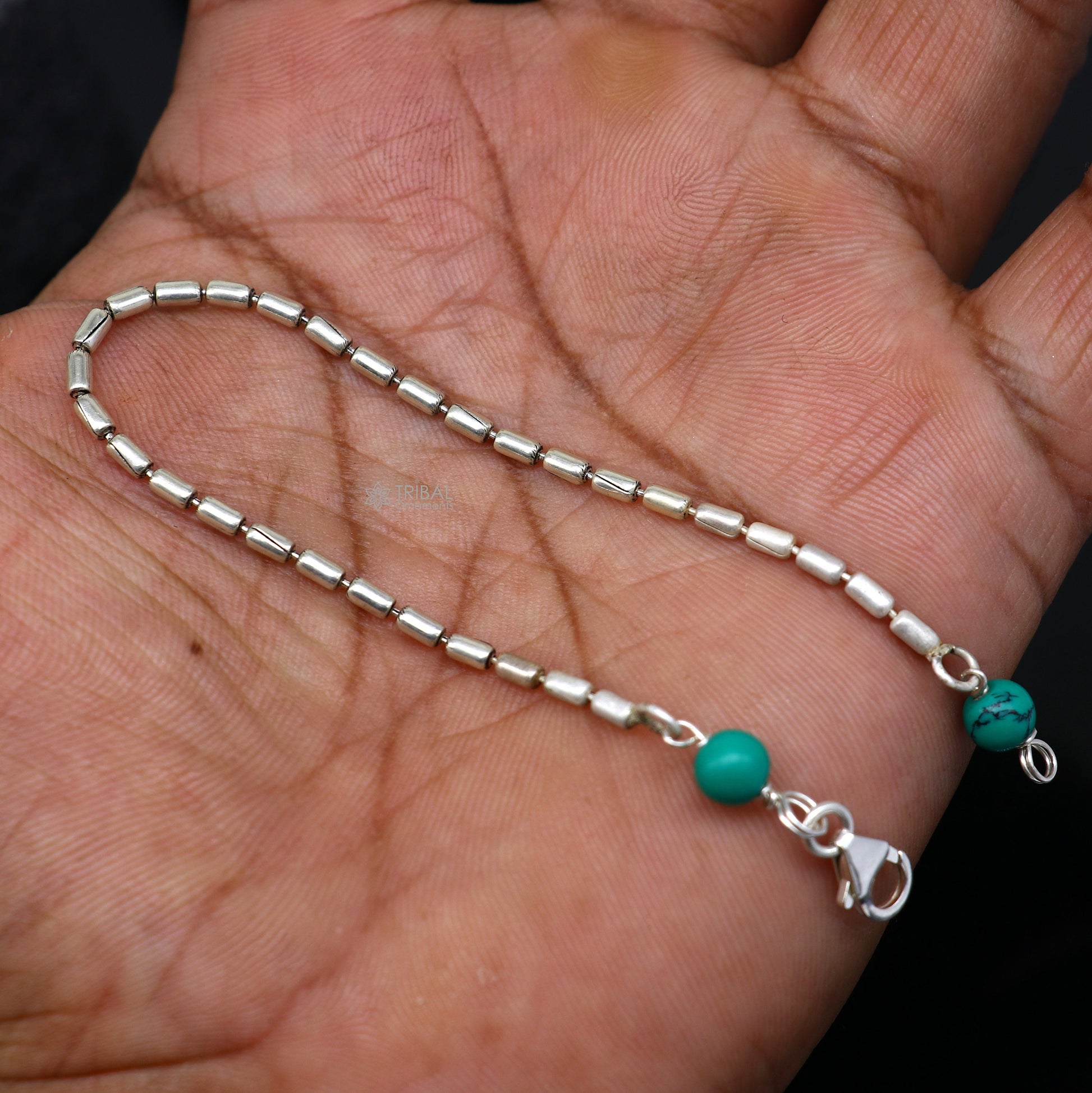 7.5" inches long vintage design 925 sterling silver handmade chain flexible customized bracelet girl's or boy's tribal jewelry india sbr683 - TRIBAL ORNAMENTS