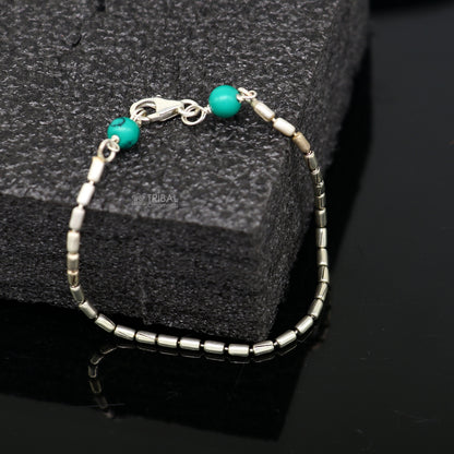 7.5" inches long vintage design 925 sterling silver handmade chain flexible customized bracelet girl's or boy's tribal jewelry india sbr683 - TRIBAL ORNAMENTS