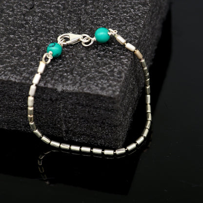 7.5" inches long vintage design 925 sterling silver handmade chain flexible customized bracelet girl's or boy's tribal jewelry india sbr683 - TRIBAL ORNAMENTS