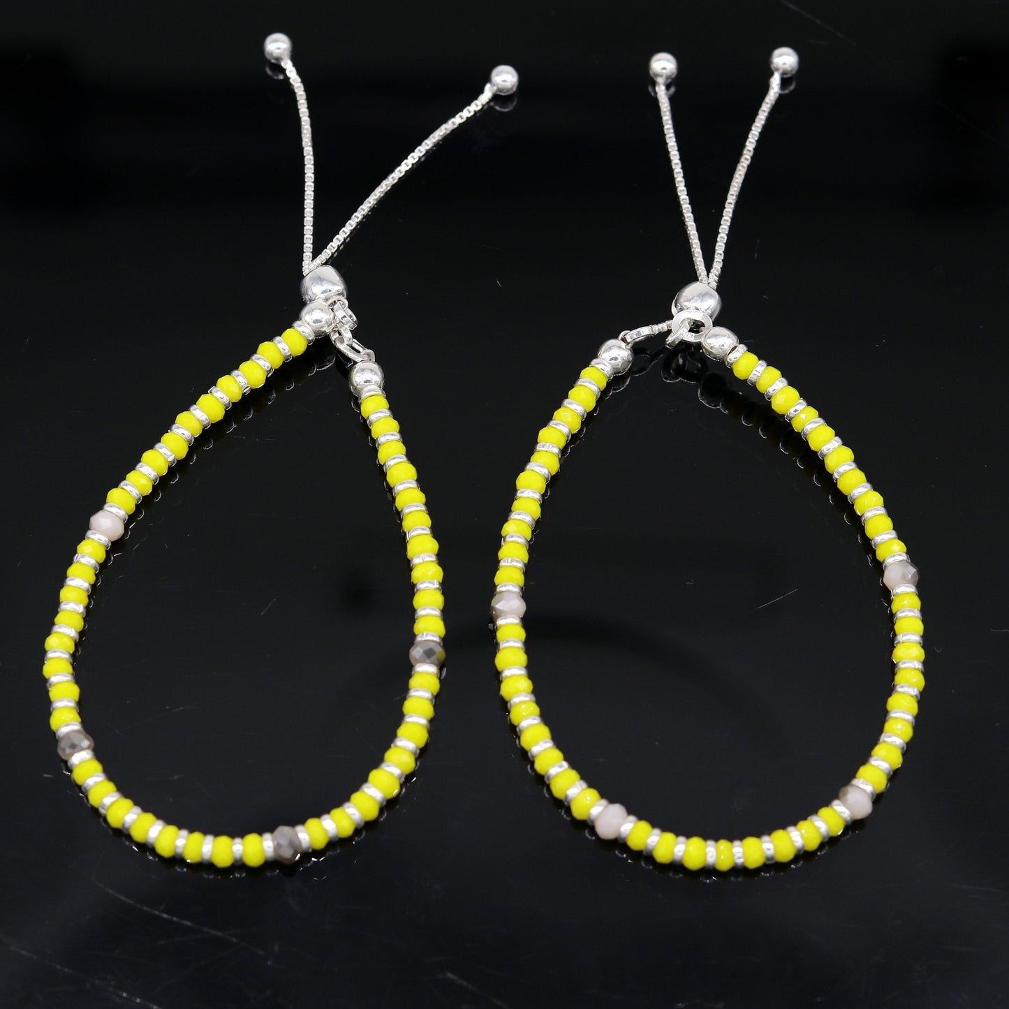 7" 925 sterling silver gorgeous silver and yellow beads adjustable bracelet, charm bracelet, customized bracelet girl's jewelry sbr164 - TRIBAL ORNAMENTS