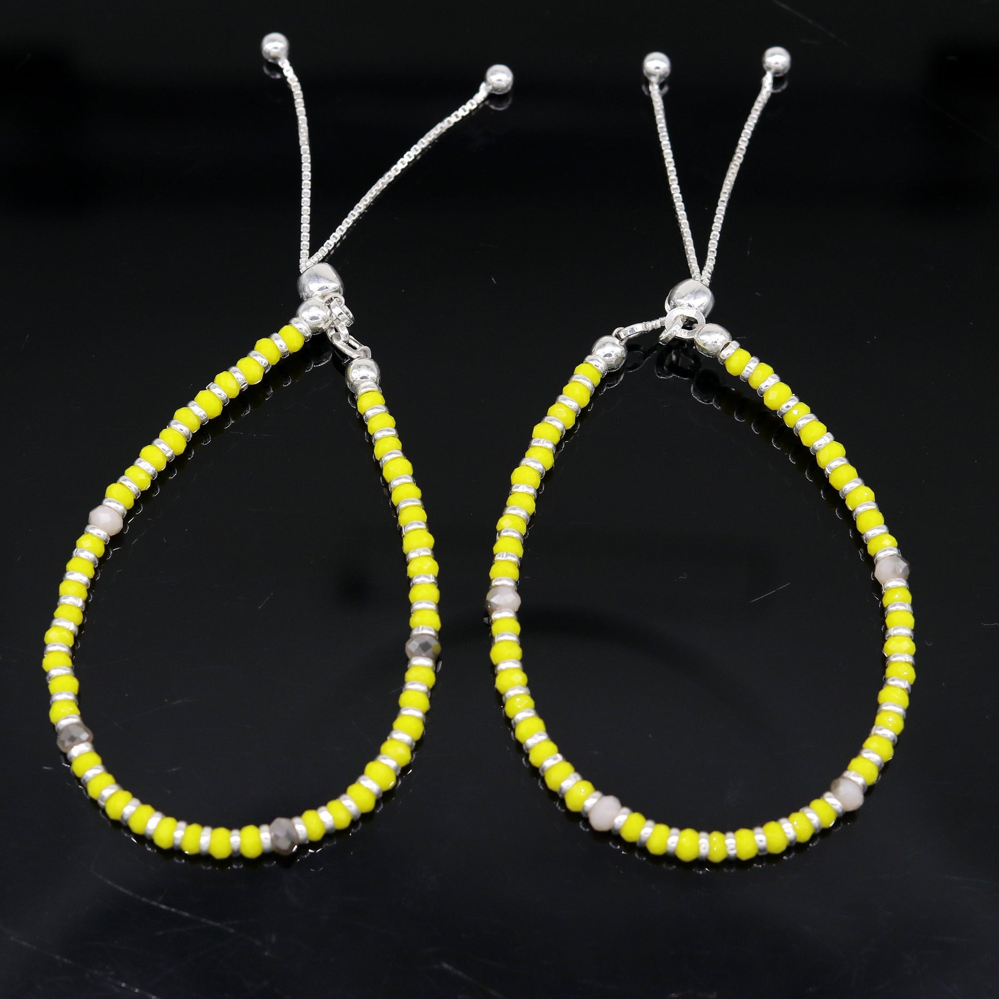 7" 925 sterling silver gorgeous silver and yellow beads adjustable bracelet, charm bracelet, customized bracelet girl's jewelry sbr164 - TRIBAL ORNAMENTS