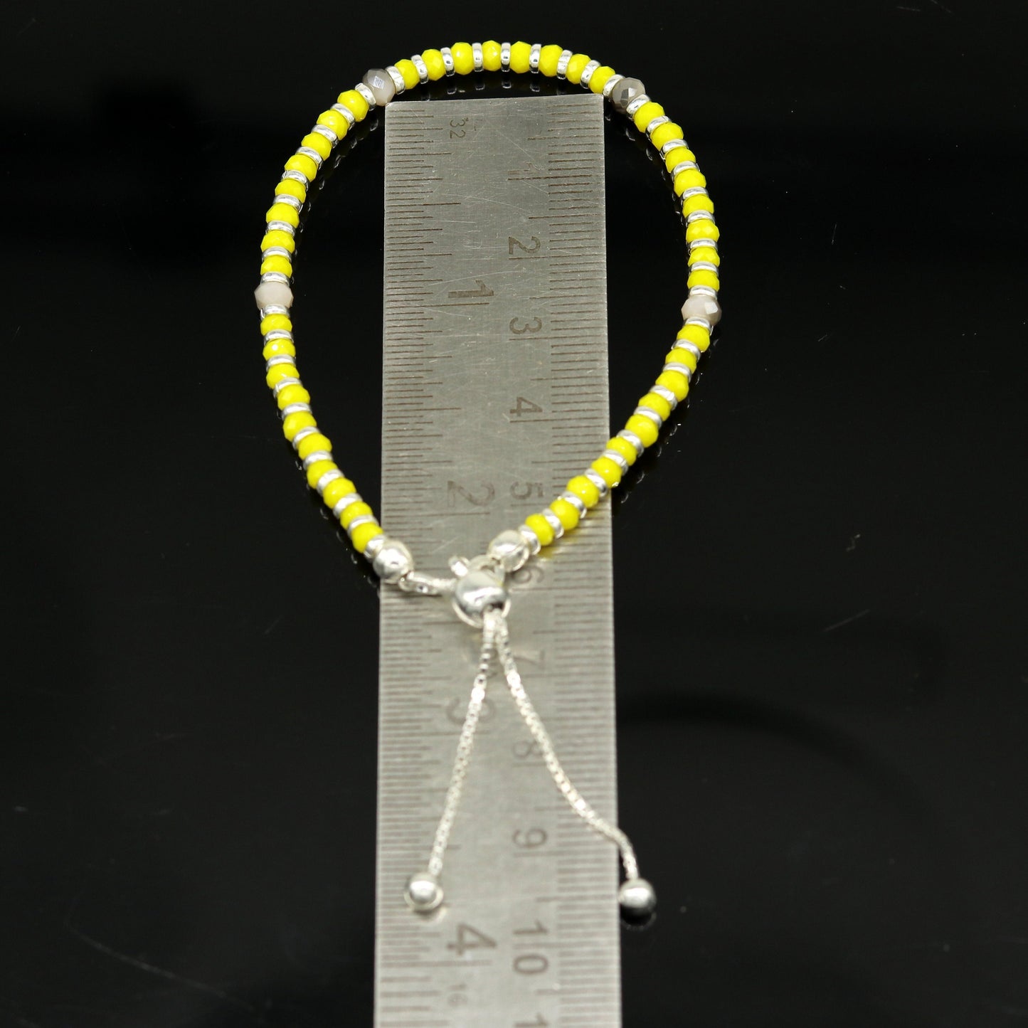 7" 925 sterling silver gorgeous silver and yellow beads adjustable bracelet, charm bracelet, customized bracelet girl's jewelry sbr164 - TRIBAL ORNAMENTS