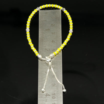 7" 925 sterling silver gorgeous silver and yellow beads adjustable bracelet, charm bracelet, customized bracelet girl's jewelry sbr164 - TRIBAL ORNAMENTS