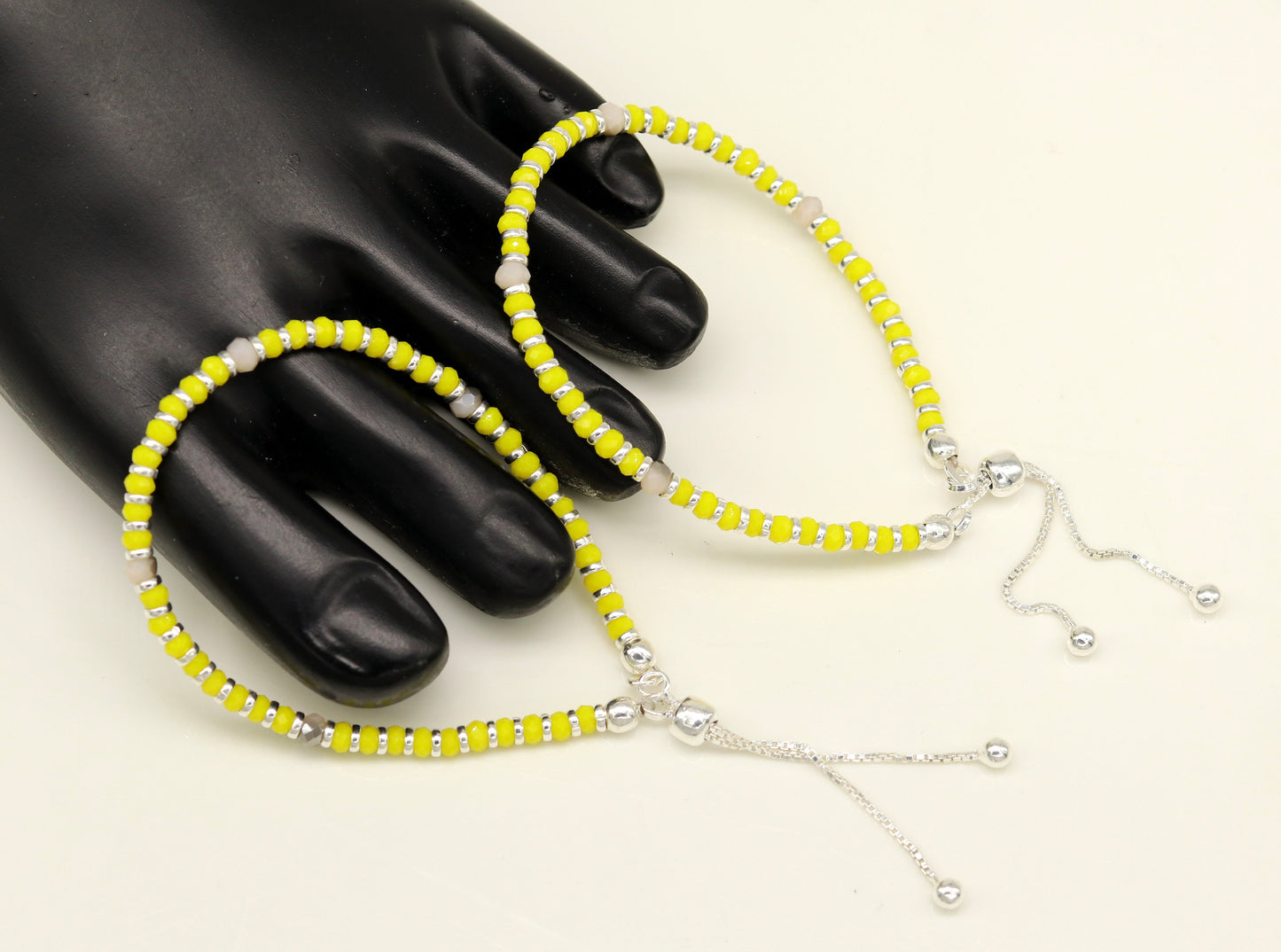 7" 925 sterling silver gorgeous silver and yellow beads adjustable bracelet, charm bracelet, customized bracelet girl's jewelry sbr164 - TRIBAL ORNAMENTS