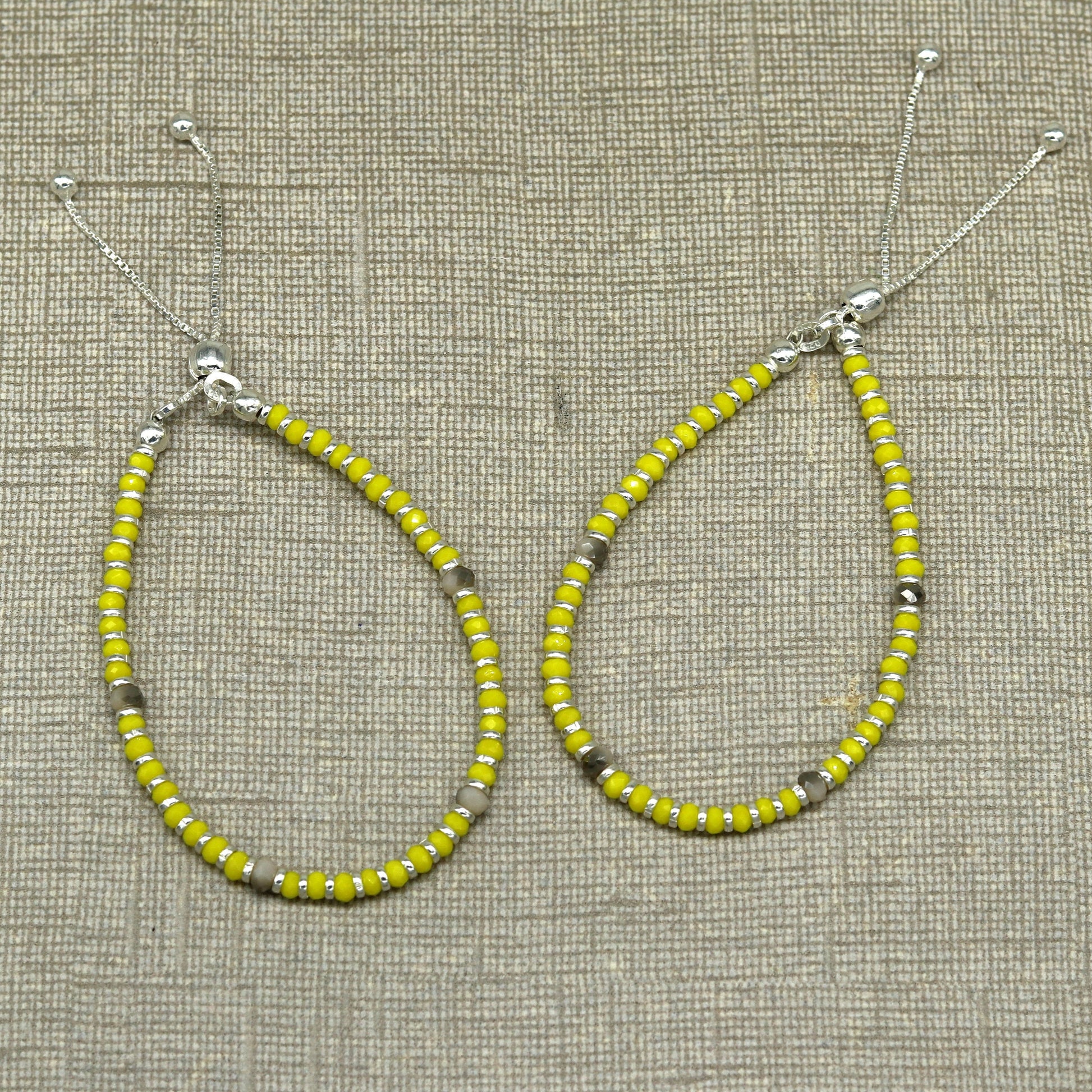 7" 925 sterling silver gorgeous silver and yellow beads adjustable bracelet, charm bracelet, customized bracelet girl's jewelry sbr164 - TRIBAL ORNAMENTS