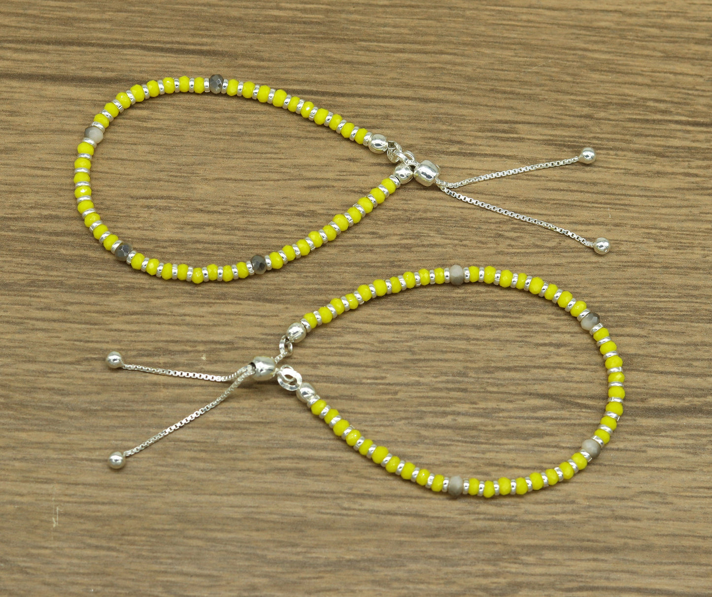 7" 925 sterling silver gorgeous silver and yellow beads adjustable bracelet, charm bracelet, customized bracelet girl's jewelry sbr164 - TRIBAL ORNAMENTS