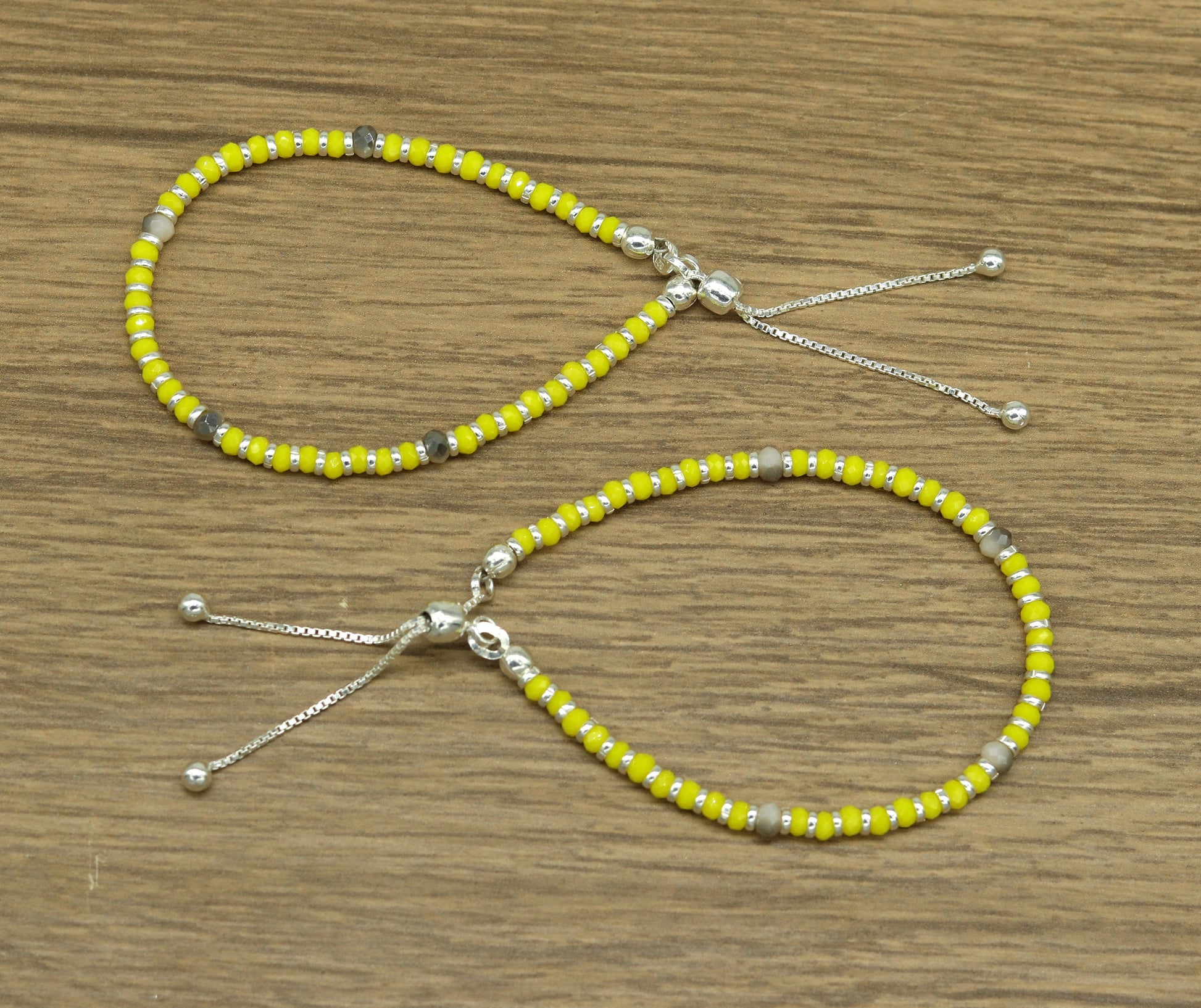 7" 925 sterling silver gorgeous silver and yellow beads adjustable bracelet, charm bracelet, customized bracelet girl's jewelry sbr164 - TRIBAL ORNAMENTS