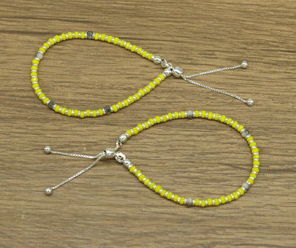 7" 925 sterling silver gorgeous silver and yellow beads adjustable bracelet, charm bracelet, customized bracelet girl's jewelry sbr164 - TRIBAL ORNAMENTS