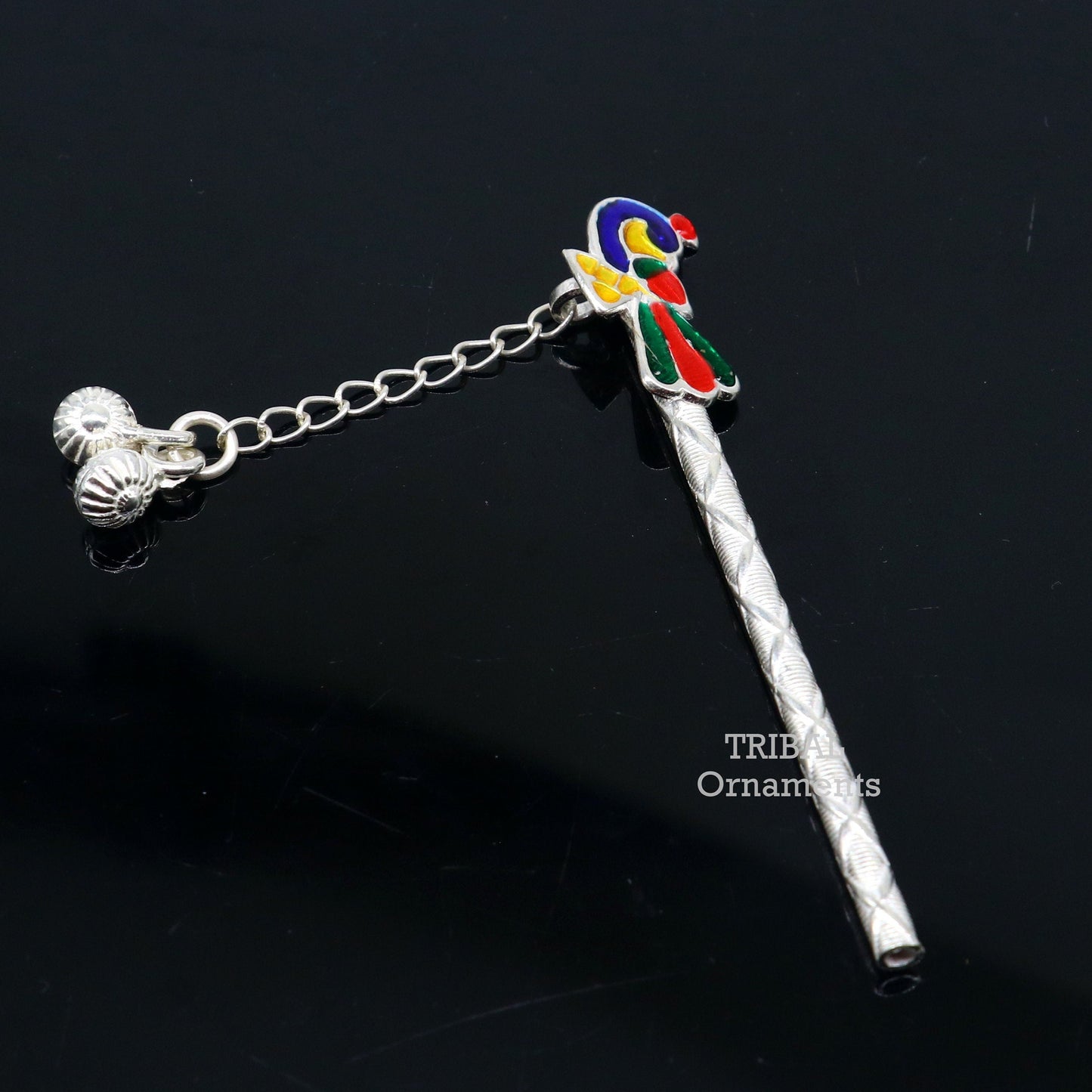 7 cm long sterling silver handmade idol baby Krishna flute, silver bansuri, laddu gopala flute, little krishna flute puja art su793 - TRIBAL ORNAMENTS