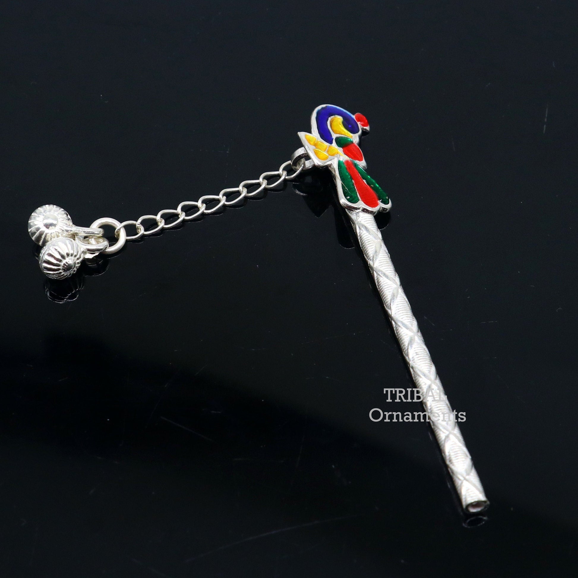 7 cm long sterling silver handmade idol baby Krishna flute, silver bansuri, laddu gopala flute, little krishna flute puja art su793 - TRIBAL ORNAMENTS