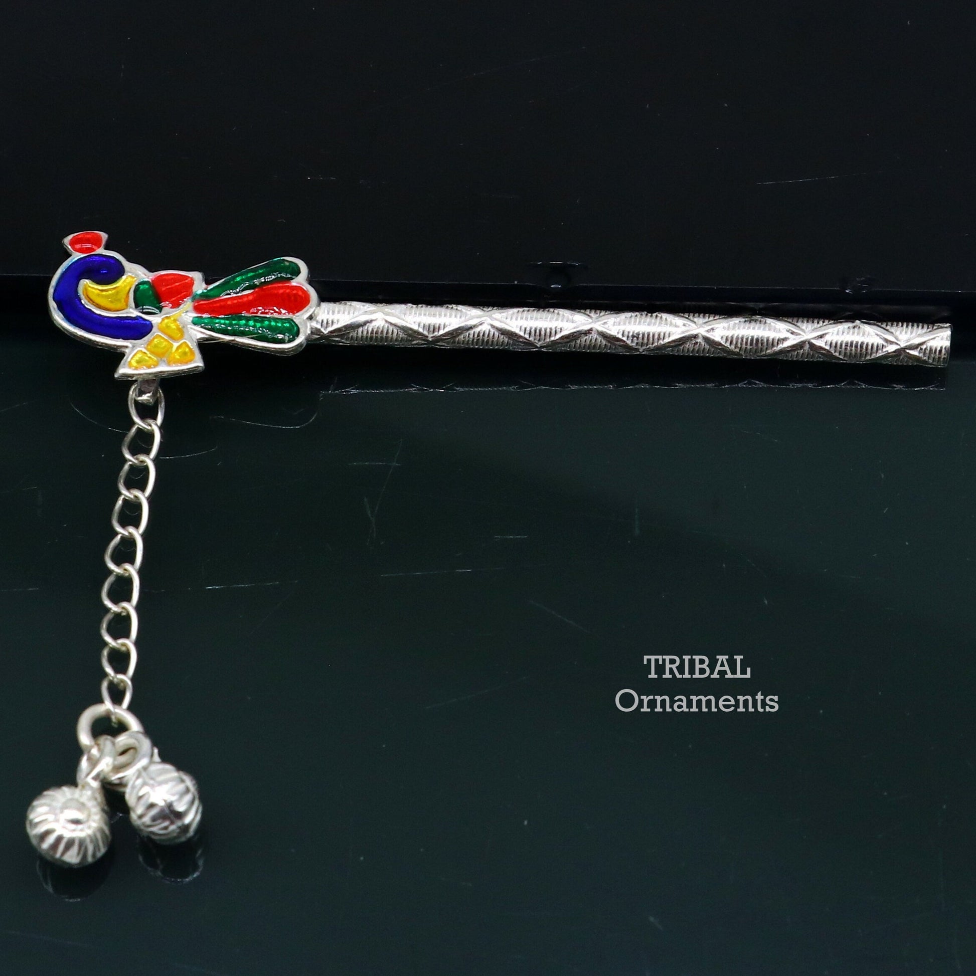 7 cm long sterling silver handmade idol baby Krishna flute, silver bansuri, laddu gopala flute, little krishna flute puja art su793 - TRIBAL ORNAMENTS
