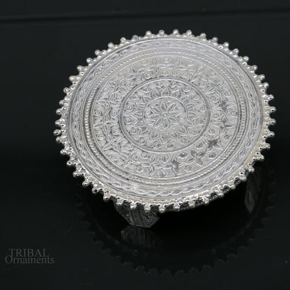 7 cm Vintage design Sterling silver handmade stunning small round shape table/bazot/chouki, excellent home puja utensils temple art su638 - TRIBAL ORNAMENTS