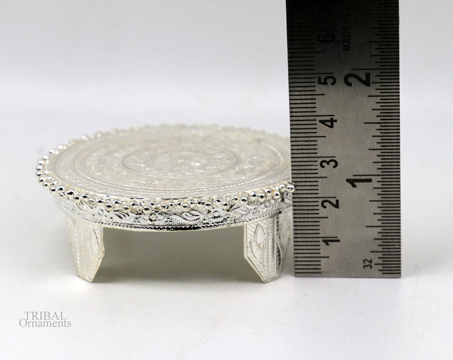 7 cm Vintage design Sterling silver handmade stunning small round shape table/bazot/chouki, excellent home puja utensils temple art su638 - TRIBAL ORNAMENTS