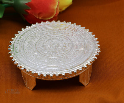 7 cm Vintage design Sterling silver handmade stunning small round shape table/bazot/chouki, excellent home puja utensils temple art su638 - TRIBAL ORNAMENTS
