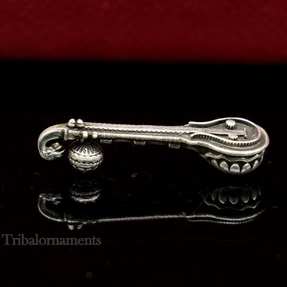 Small 7 GM Saraswati Veena in 925 sterling silver, traditional Indian musical instrument for Goddess Sharda worship, ideal puja gift.
