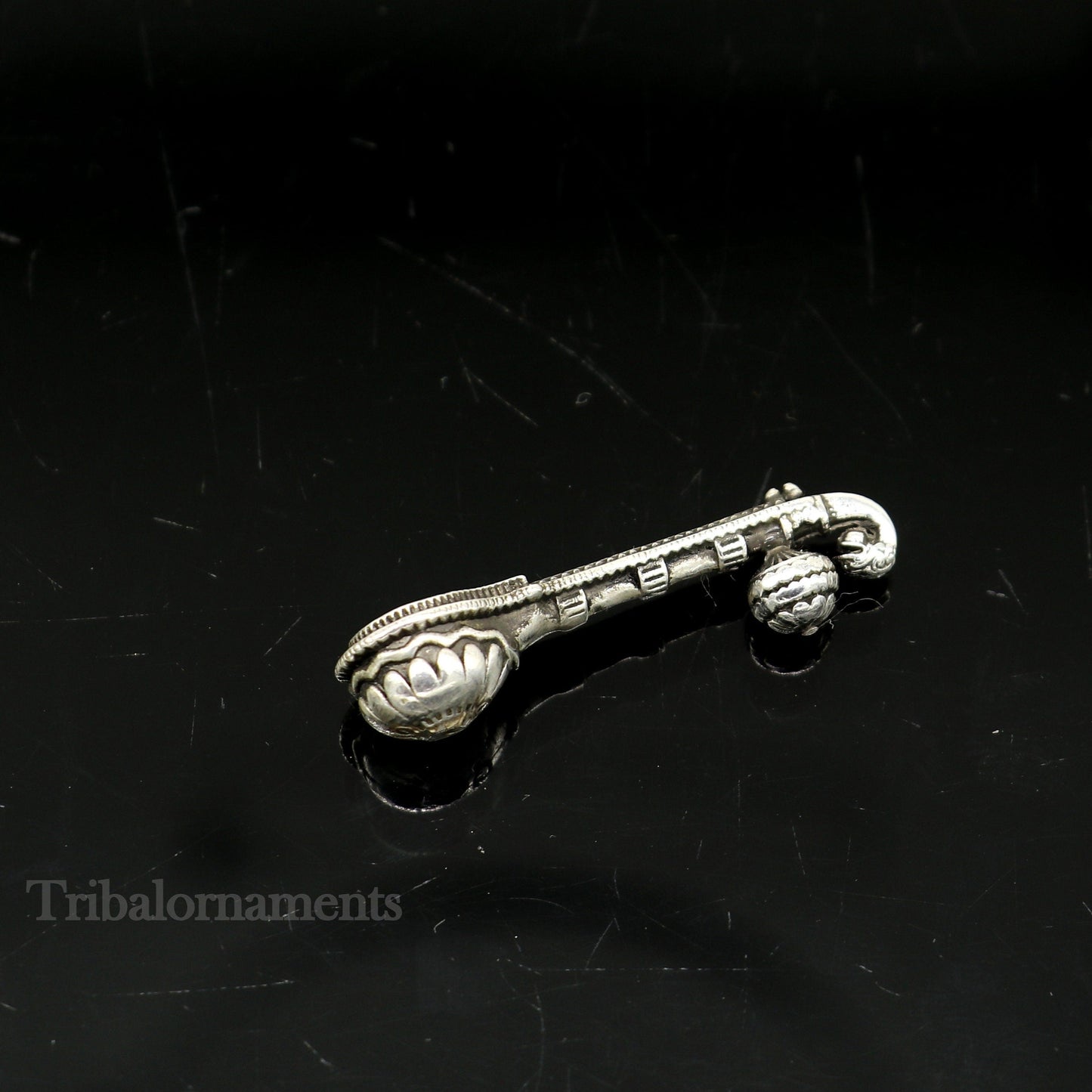 Small Saraswati Veena, 925 sterling silver musical instrument Veena for Goddess Sharda, best gifting puja article for Hindu temple su514 - TRIBAL ORNAMENTS