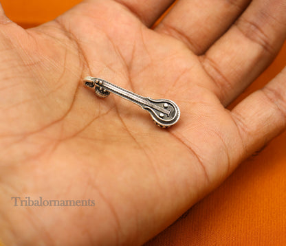 Small 7 GM Saraswati Veena by TRIBAL ORNAMENTS, 925 sterling silver musical instrument for Goddess Sharda, ideal for puja and temple use.
