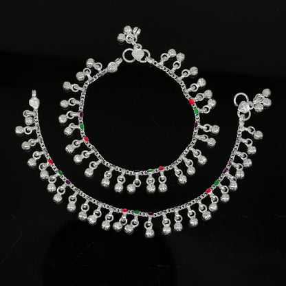 7-inch tribal baby anklets with waved jingling bells, featuring colorful beads and decorative charm, ideal for princess or teen foot jewelry.