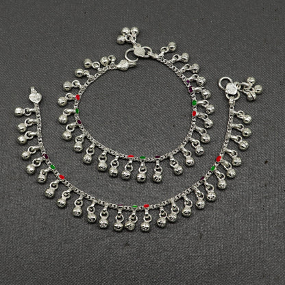 7-inch long custom waved jingling bells baby anklets by TRIBAL ORNAMENTS, featuring decorative bells and intricate tribal design.