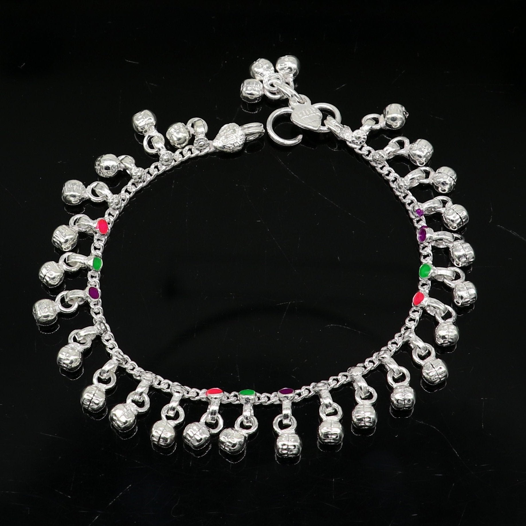 7" inches long custom amazing waved jingling bells baby anklets, special gift for your princes baby/teenager anklets foot bracelet ank371 - TRIBAL ORNAMENTS