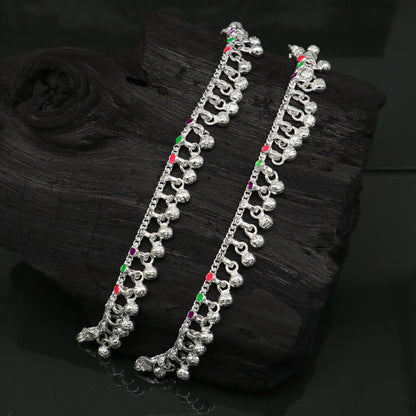 Tribal Ornaments 7-inch long baby anklets with waved jingling bells, delicate foot bracelet for infants and teens.