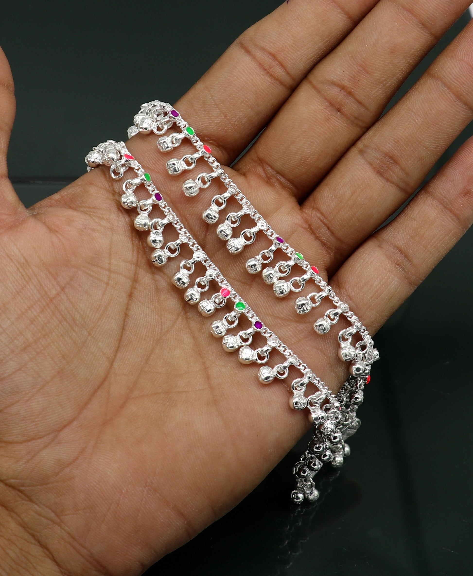 7" inches long custom amazing waved jingling bells baby anklets, special gift for your princes baby/teenager anklets foot bracelet ank371 - TRIBAL ORNAMENTS