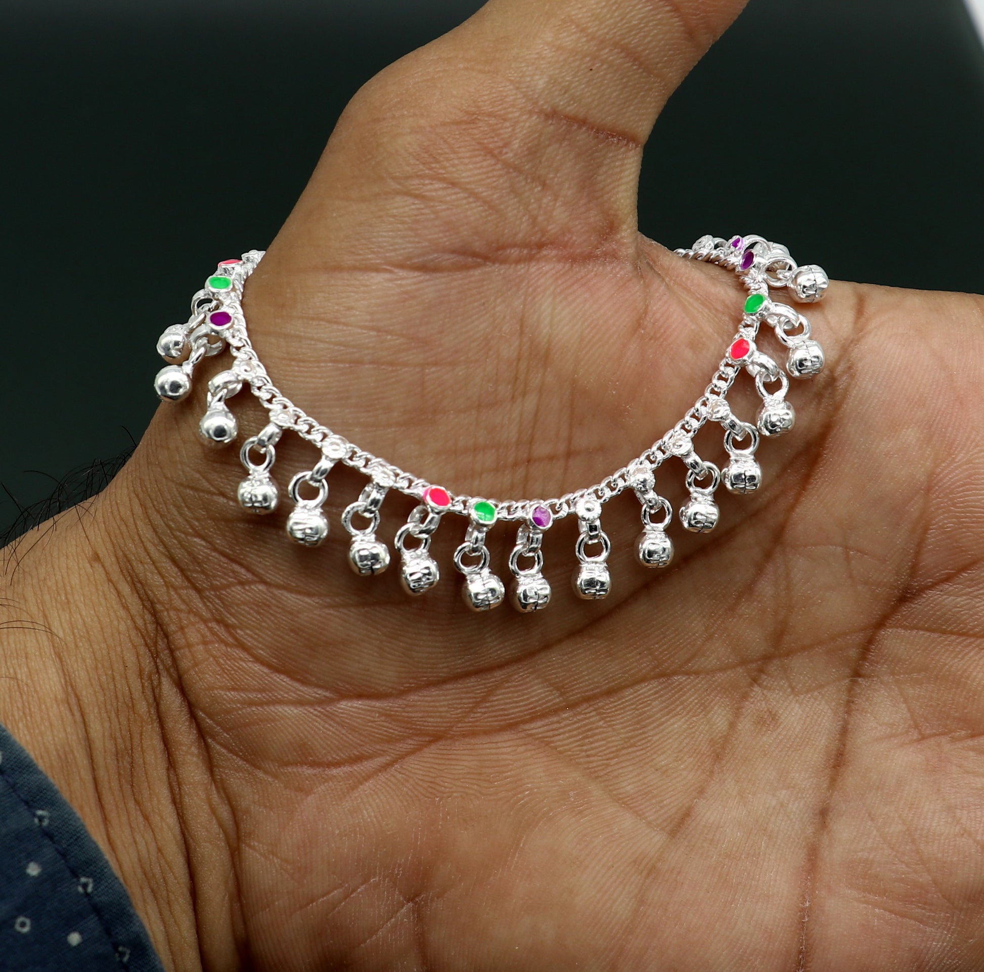 7" inches long custom amazing waved jingling bells baby anklets, special gift for your princes baby/teenager anklets foot bracelet ank371 - TRIBAL ORNAMENTS