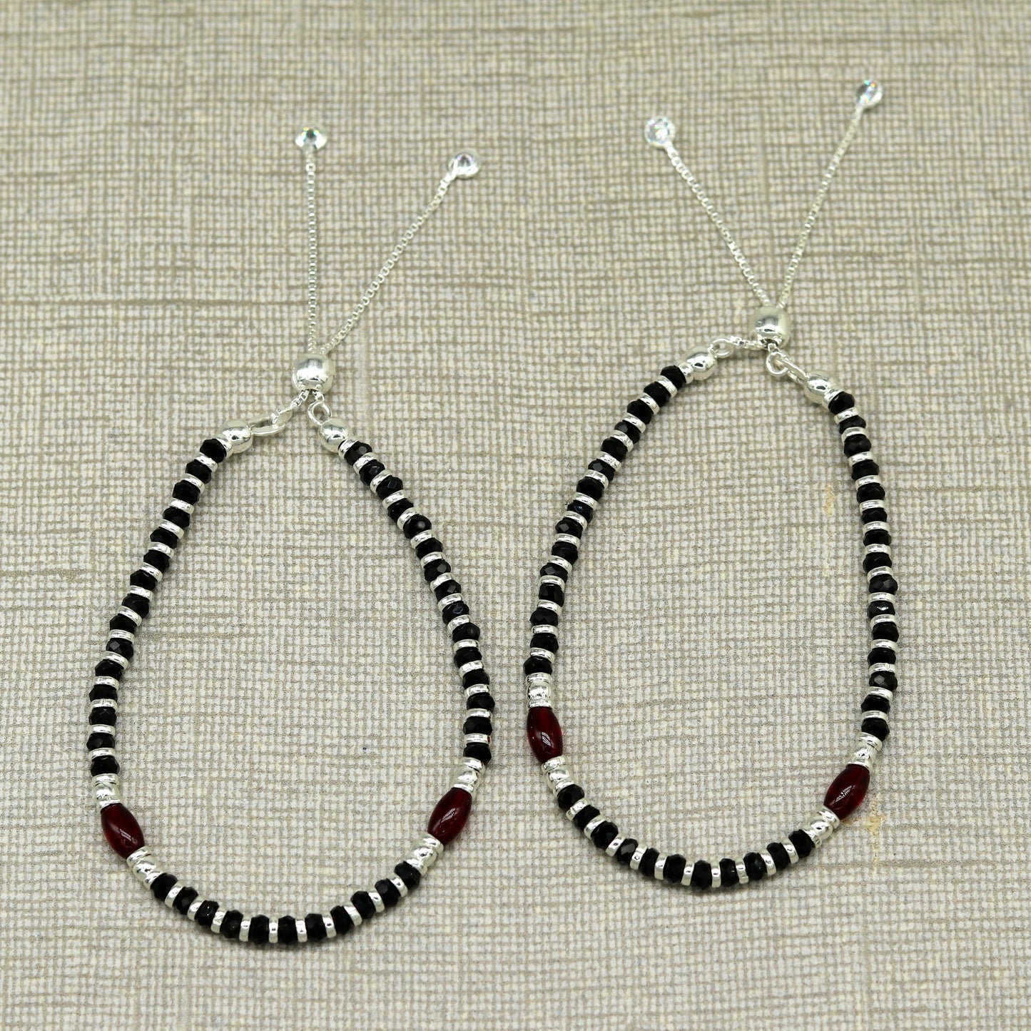 7 inches long handmade 925 sterling silver fabulous silver beads, black stone adjustable customized charm bracelet for girl's gifting sbr173 - TRIBAL ORNAMENTS