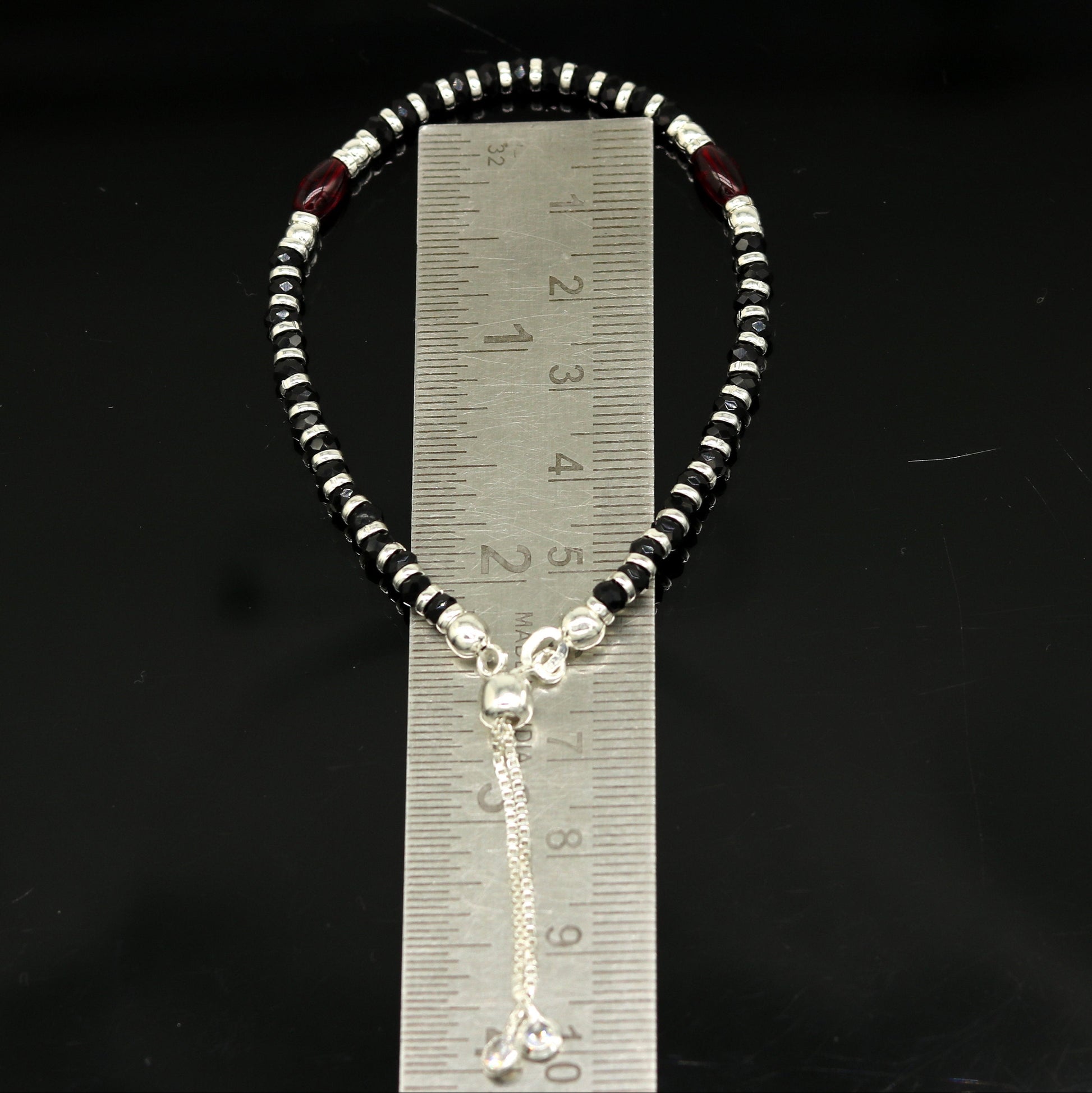 7 inches long handmade 925 sterling silver fabulous silver beads, black stone adjustable customized charm bracelet for girl's gifting sbr173 - TRIBAL ORNAMENTS