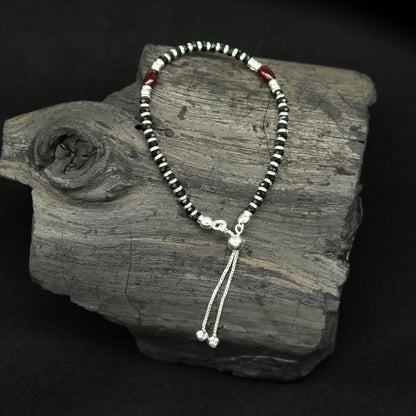7 inches long handmade 925 sterling silver fabulous silver beads, black stone adjustable customized charm bracelet for girl's gifting sbr173 - TRIBAL ORNAMENTS
