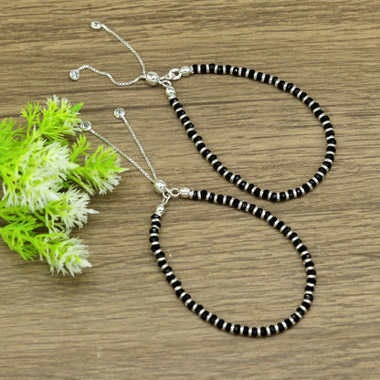 7 inches long handmade 925 sterling silver fabulous silver beads, black stone charm adjustable customized bracelet for girl's gifting sbr171 - TRIBAL ORNAMENTS