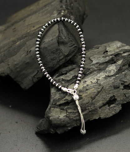 7 inches long handmade 925 sterling silver fabulous silver beads, black stone charm adjustable customized bracelet for girl's gifting sbr171 - TRIBAL ORNAMENTS