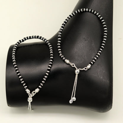 7 inches long handmade 925 sterling silver fabulous silver beads, black stone charm adjustable customized bracelet for girl's gifting sbr171 - TRIBAL ORNAMENTS
